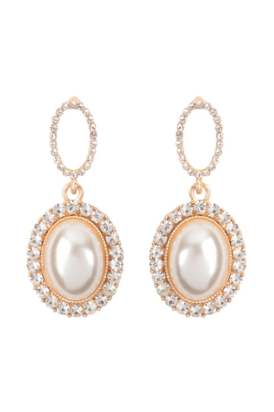 OVAL CENTER PEARL RHINESTONE BRIDAL EARRINGS SET