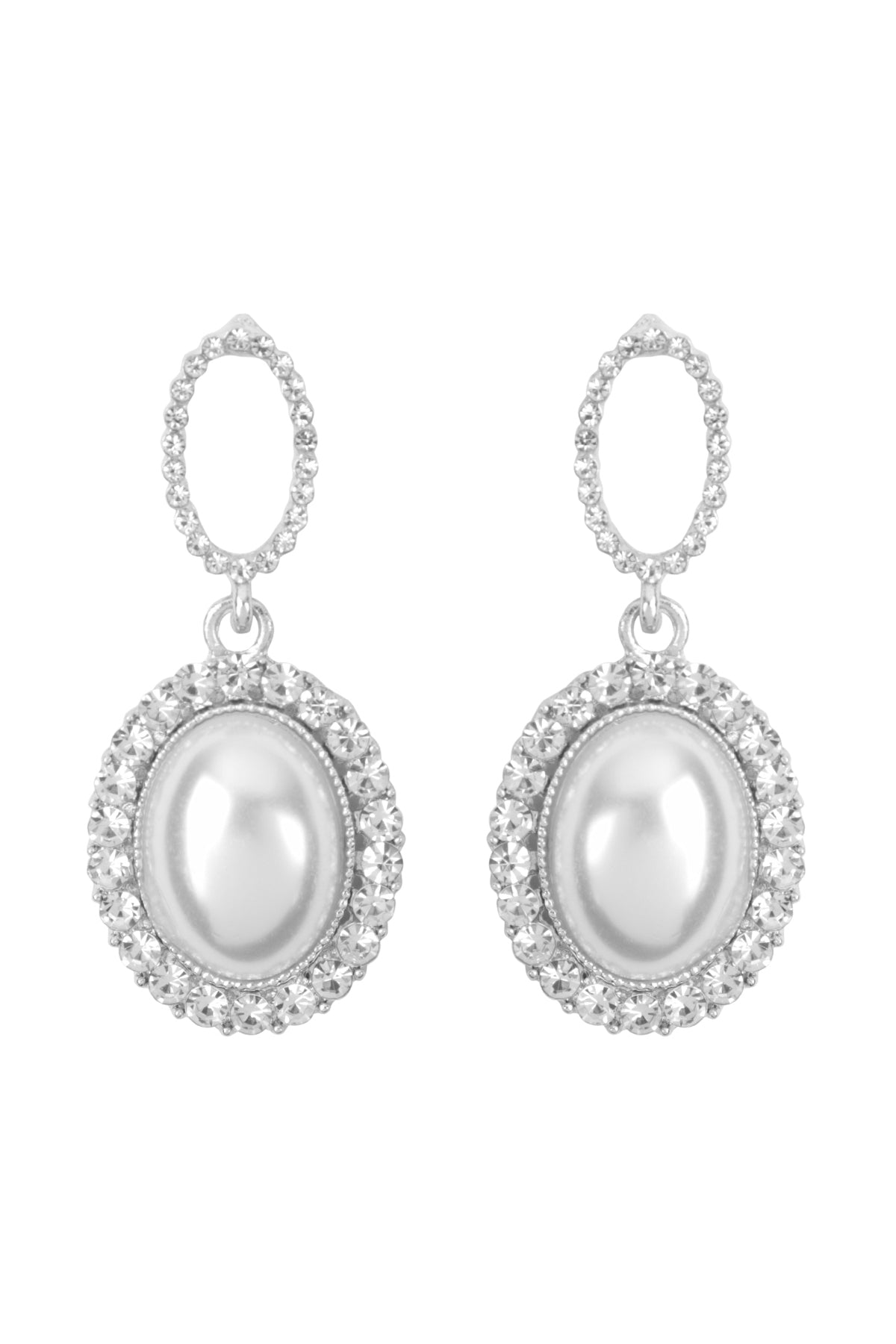OVAL CENTER PEARL RHINESTONE BRIDAL EARRINGS SET
