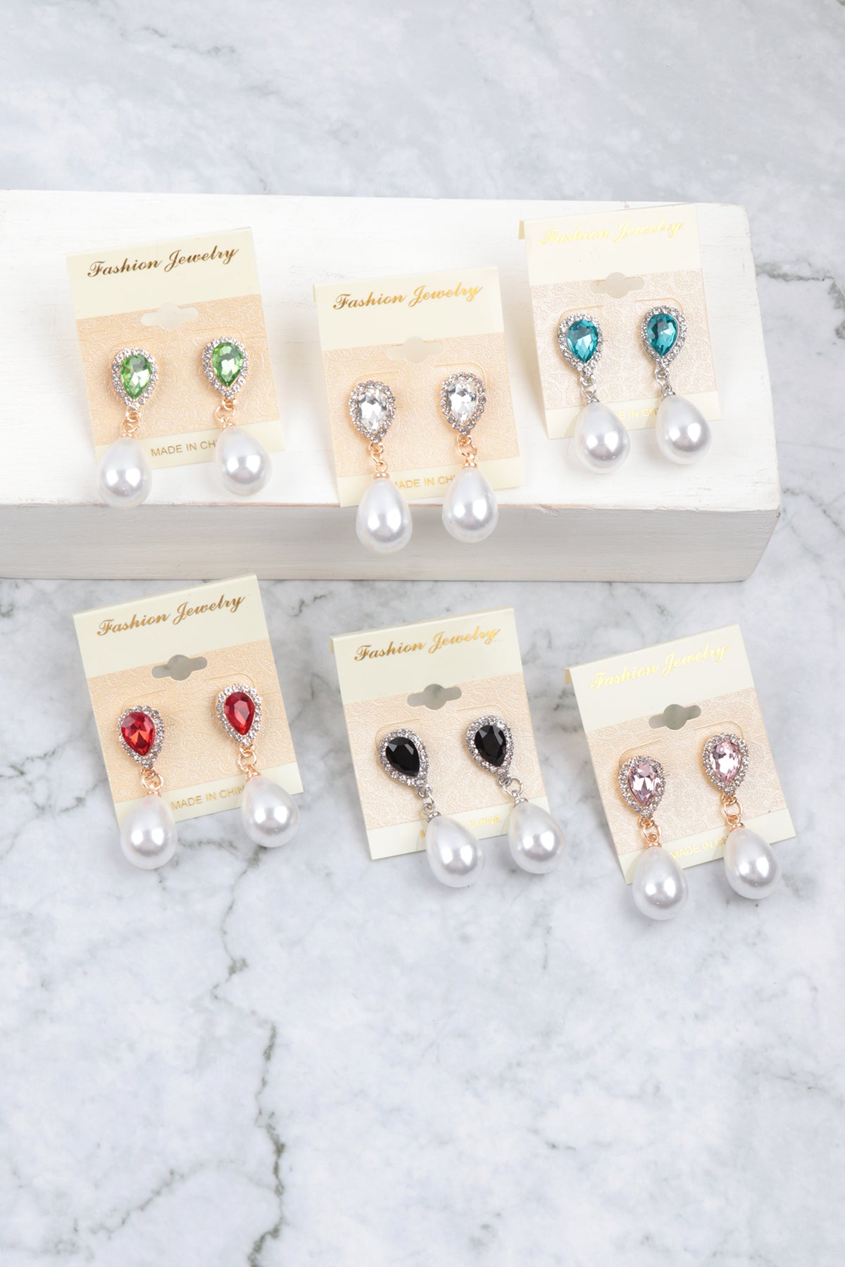 TEARDROP CRYSTAL RHINESTONE DROP PEARL EARRING ASSORTED SET