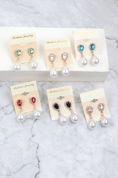 TEARDROP CRYSTAL RHINESTONE DROP PEARL EARRING ASSORTED SET