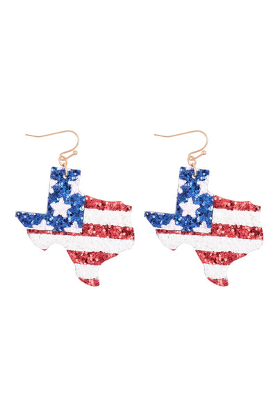 USA FLAG GLITTER TEXAS DROP EARRINGS