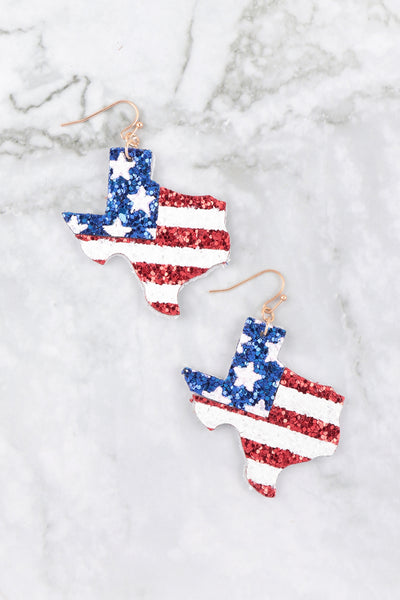 USA FLAG GLITTER TEXAS DROP EARRINGS