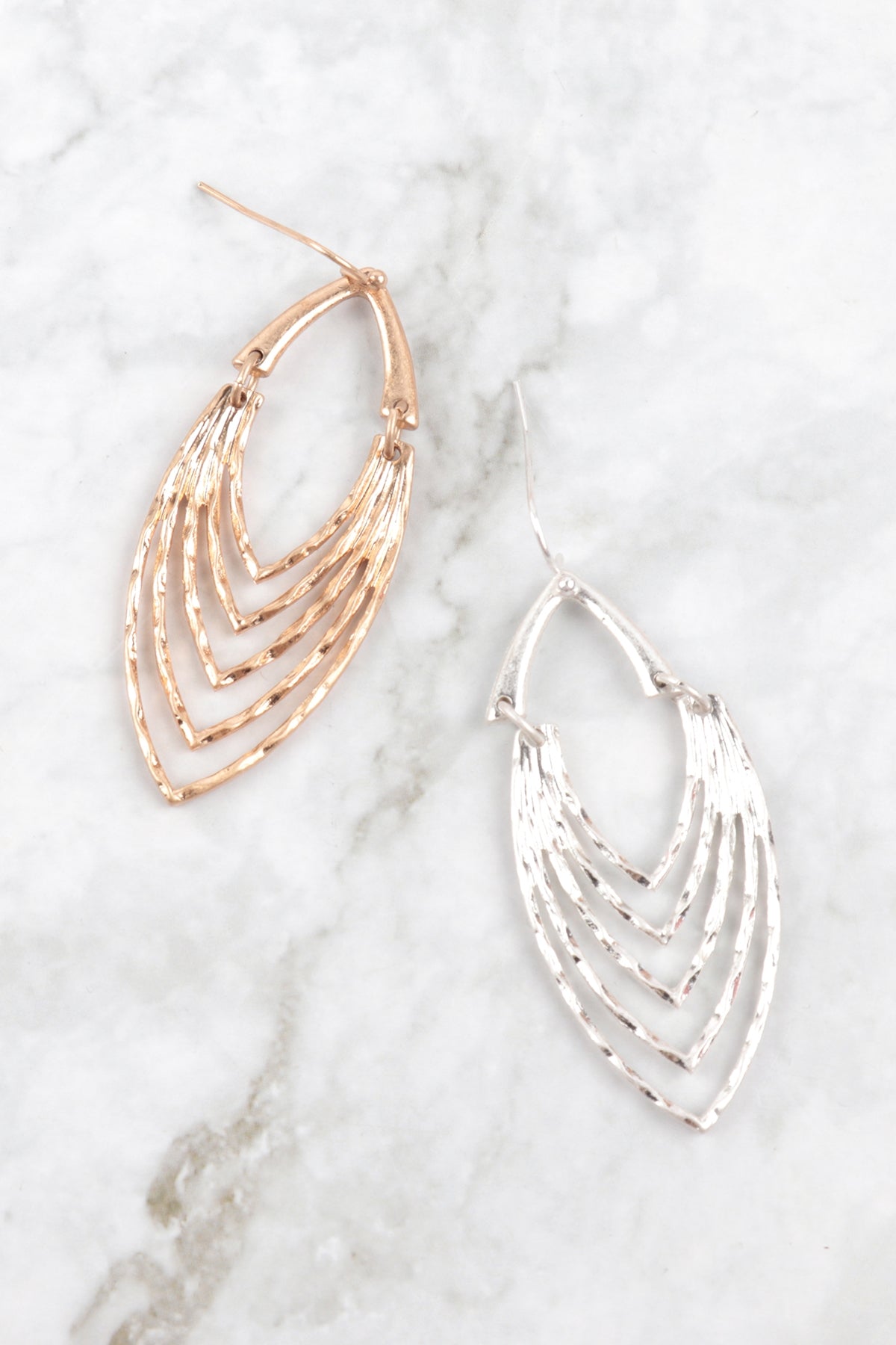 MARQUISE HALF LAYERED HAMMERED DROP EARRINGS
