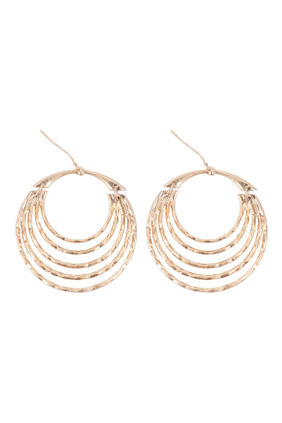 CIRCLE HALF LAYERED HAMMERED DROP EARRINGS