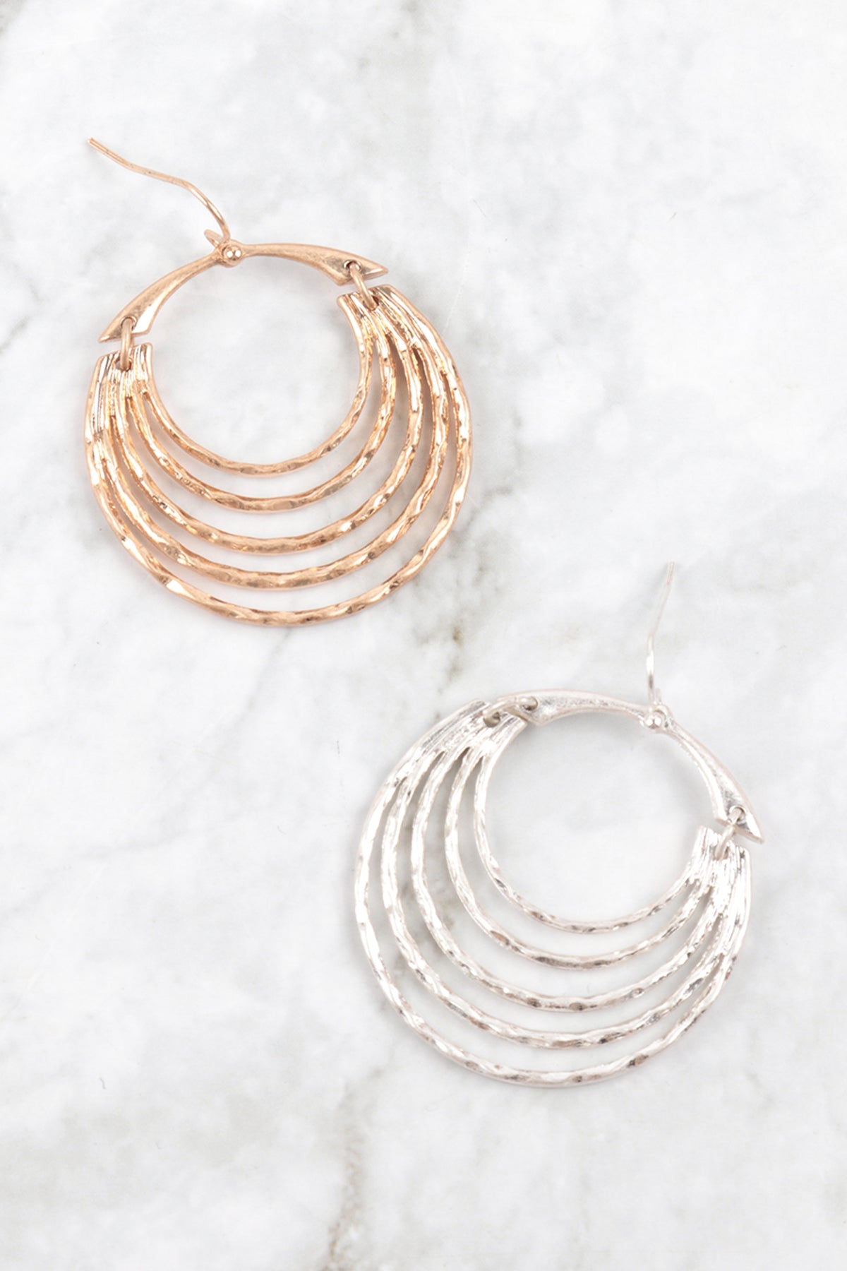 CIRCLE HALF LAYERED HAMMERED DROP EARRINGS