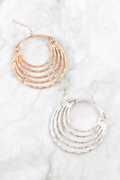 CIRCLE HALF LAYERED HAMMERED DROP EARRINGS