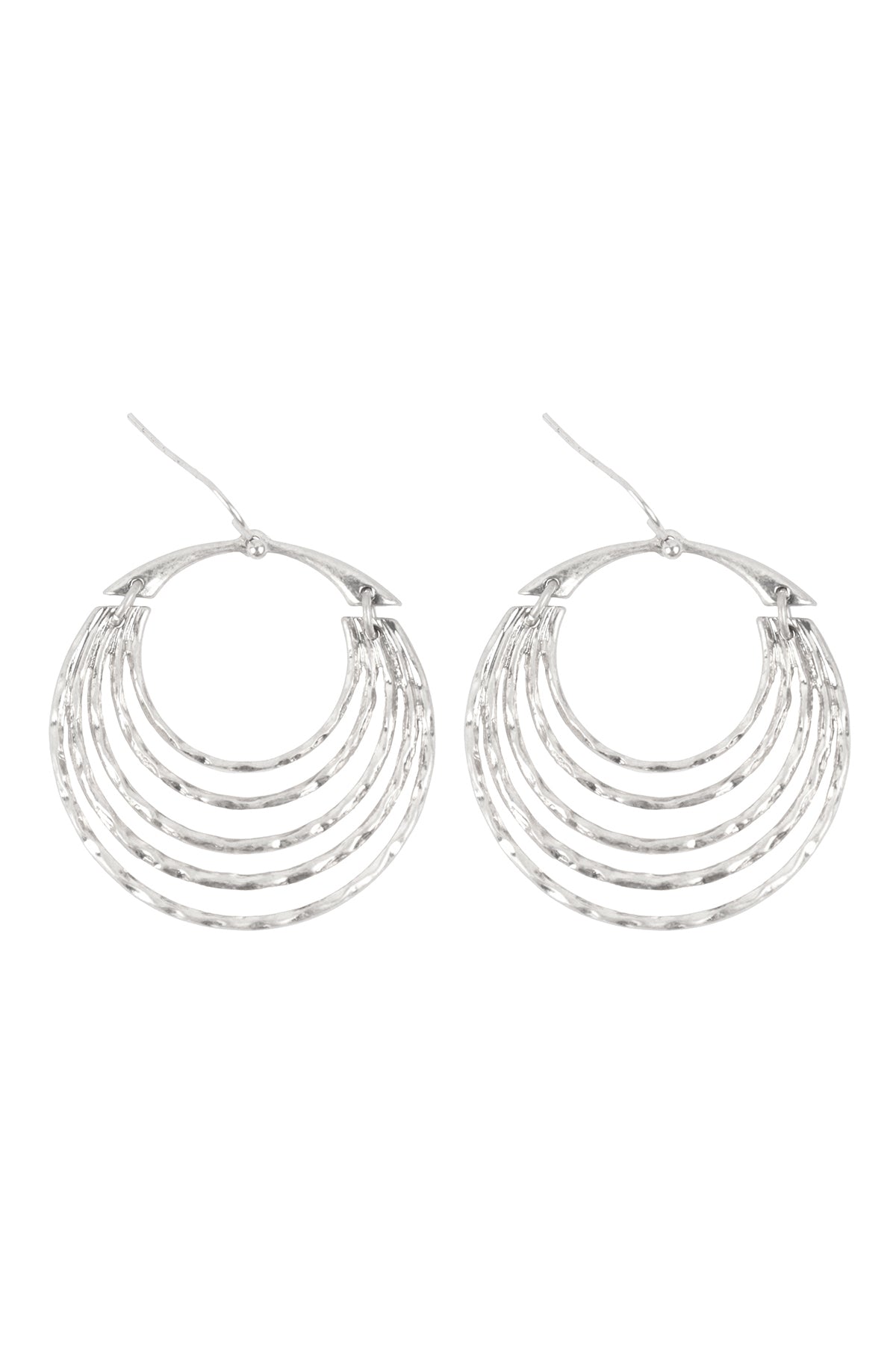 CIRCLE HALF LAYERED HAMMERED DROP EARRINGS