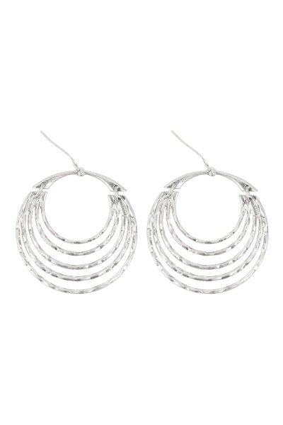 CIRCLE HALF LAYERED HAMMERED DROP EARRINGS