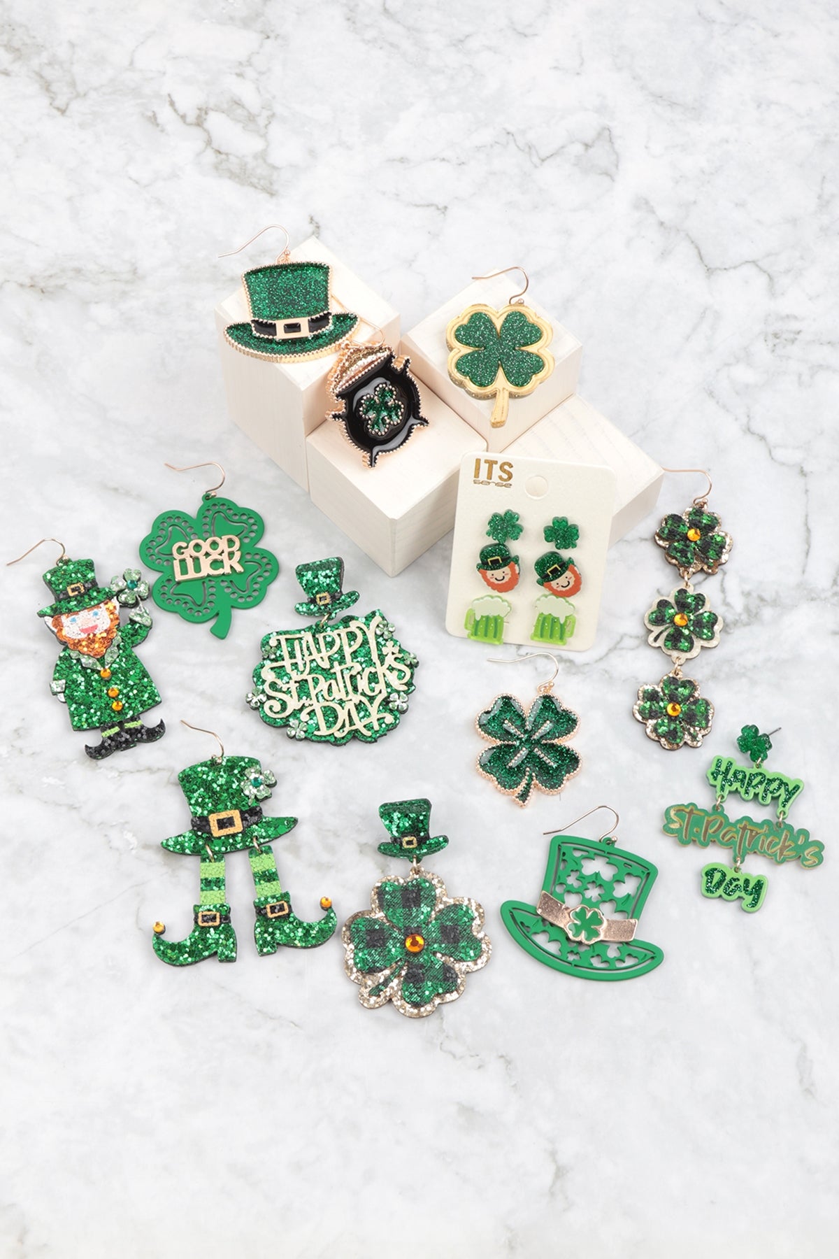 ST.PATRICK'S LEPRECHAUN GLITTER DROP EARRINGS