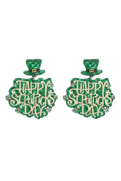 HAPPY ST.PATRICK'S DAY GLITTER DANGLE EARRINGS