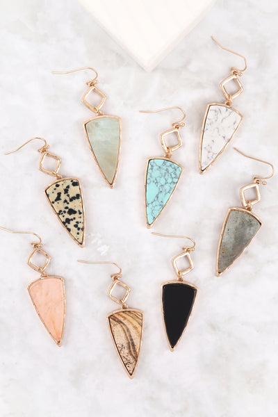 SEMI PRECIOUS ARROW HEAD DROP DANGLING EARRINGS