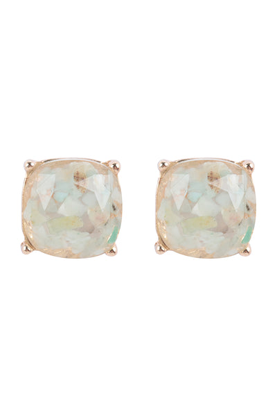 CUSHION CUT SEMI STONE EPOXY STUD EARRINGS