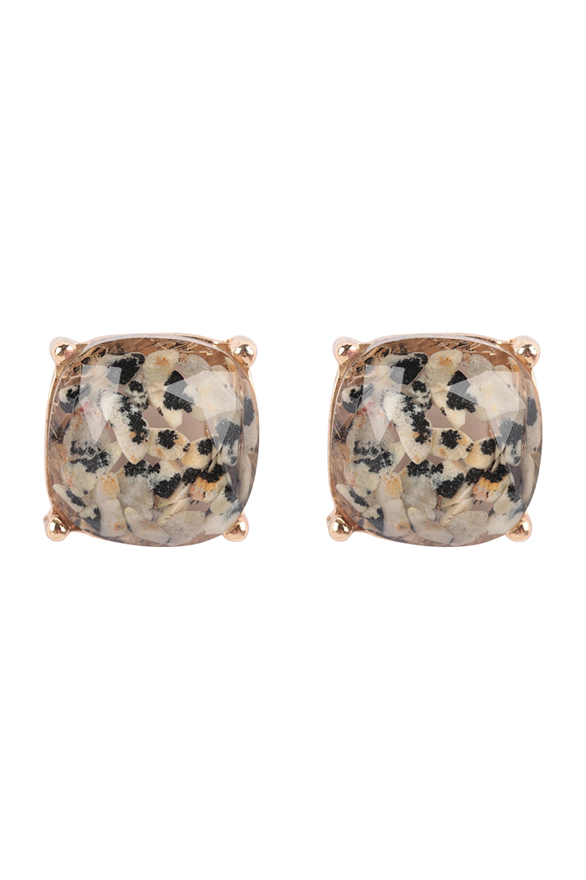 CUSHION CUT SEMI STONE EPOXY STUD EARRINGS