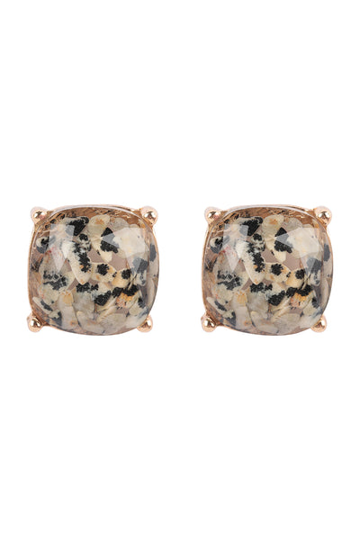 CUSHION CUT SEMI STONE EPOXY STUD EARRINGS