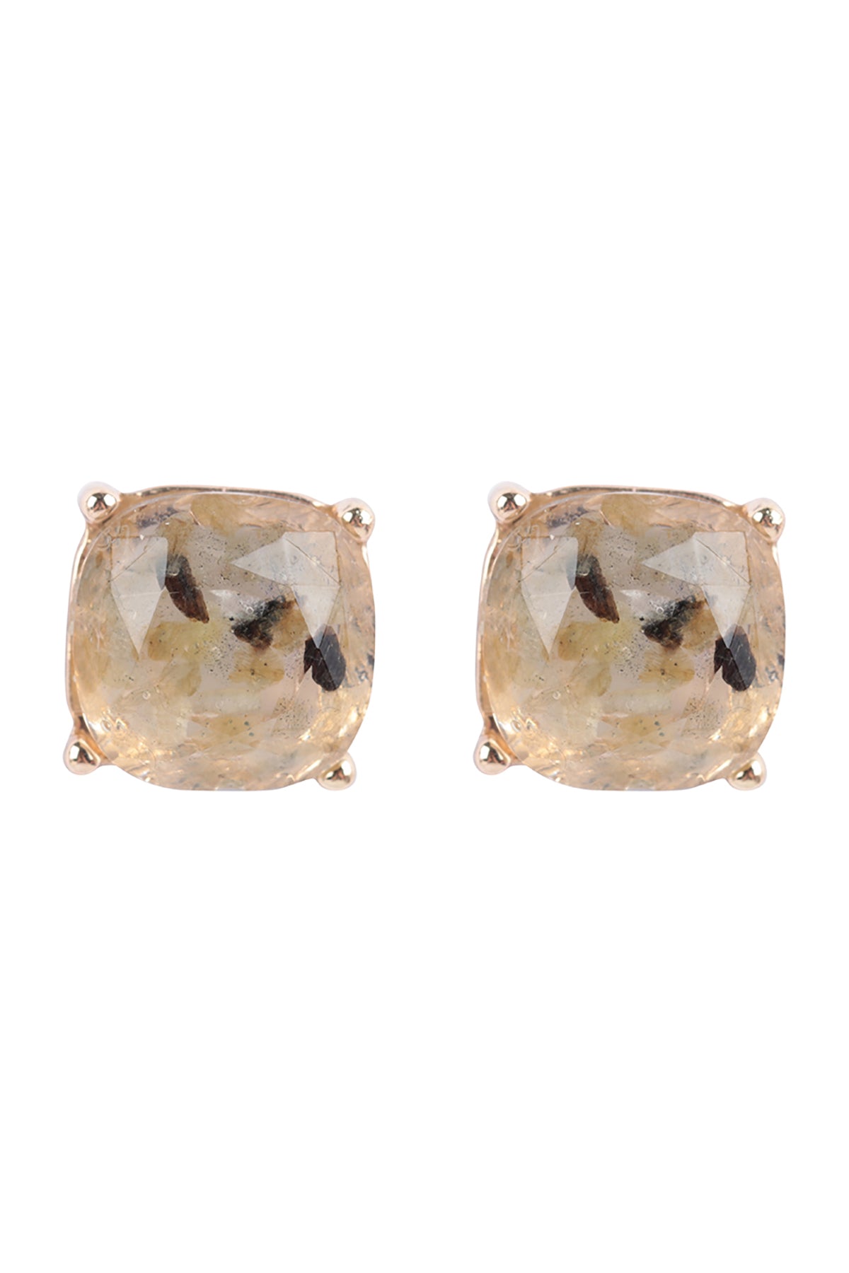 CUSHION CUT SEMI STONE EPOXY STUD EARRINGS