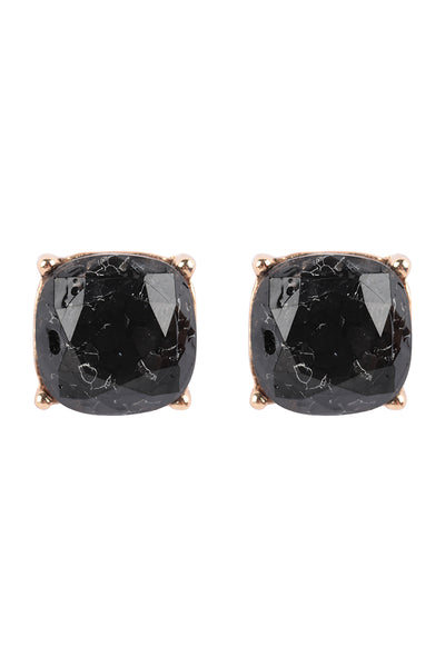 CUSHION CUT SEMI STONE EPOXY STUD EARRINGS