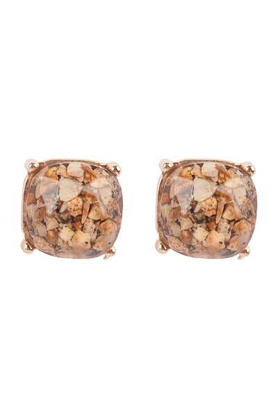 CUSHION CUT SEMI STONE EPOXY STUD EARRINGS