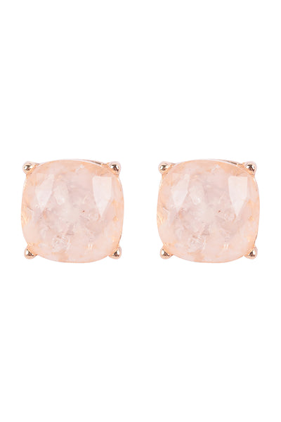 CUSHION CUT SEMI STONE EPOXY STUD EARRINGS