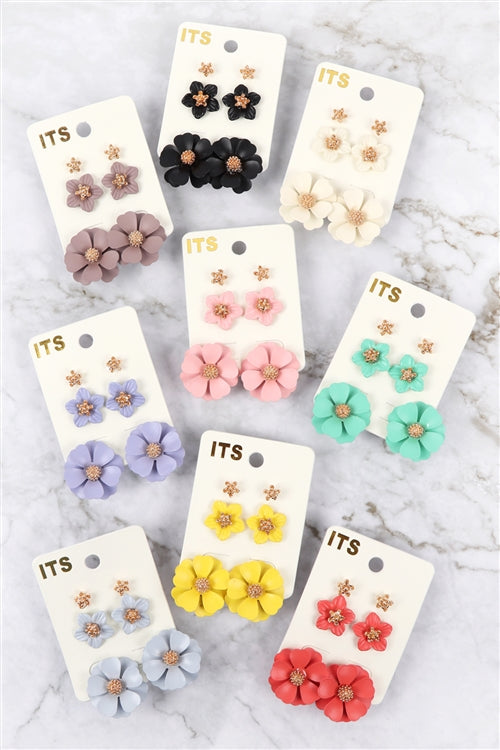3 SET FLOWER POST EARRING