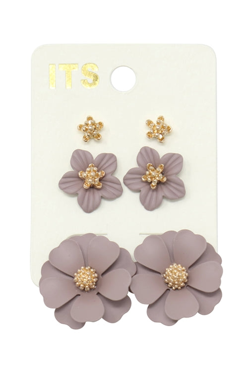3 SET FLOWER POST EARRING