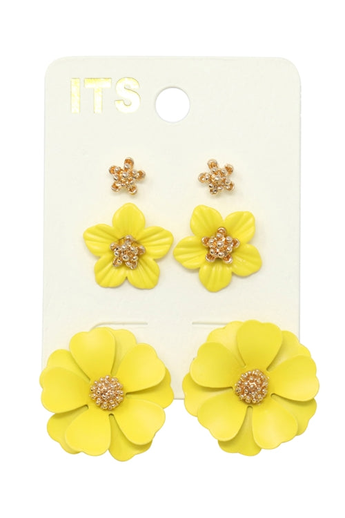 3 SET FLOWER POST EARRING