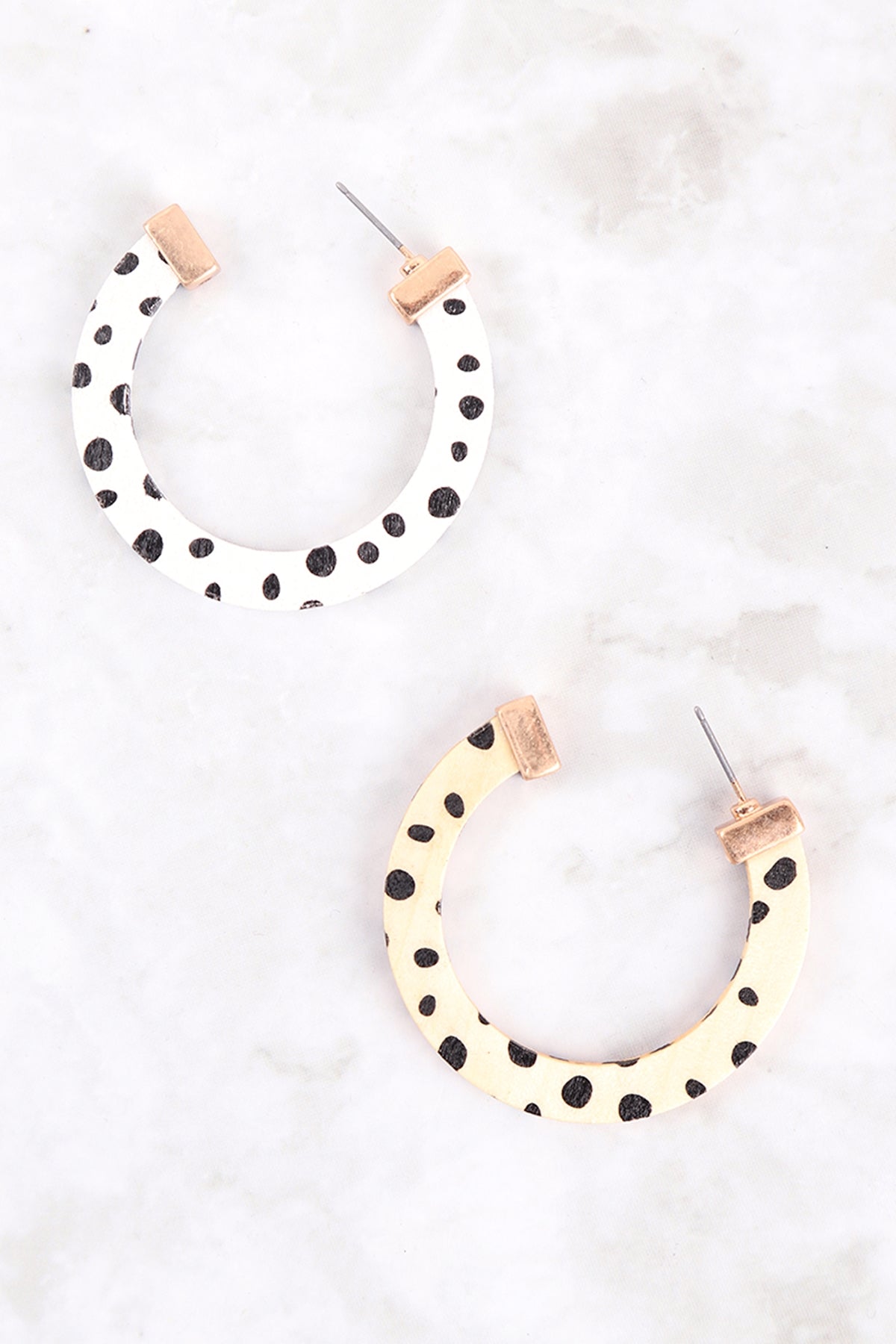 WOOD DALMATIAN HOOP EARRINGS