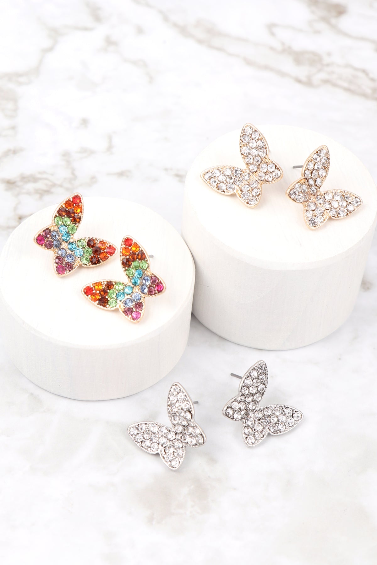 BUTTERFLY PAVE RHINESTONE POST EARRINGS