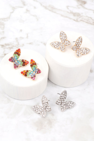 BUTTERFLY PAVE RHINESTONE POST EARRINGS