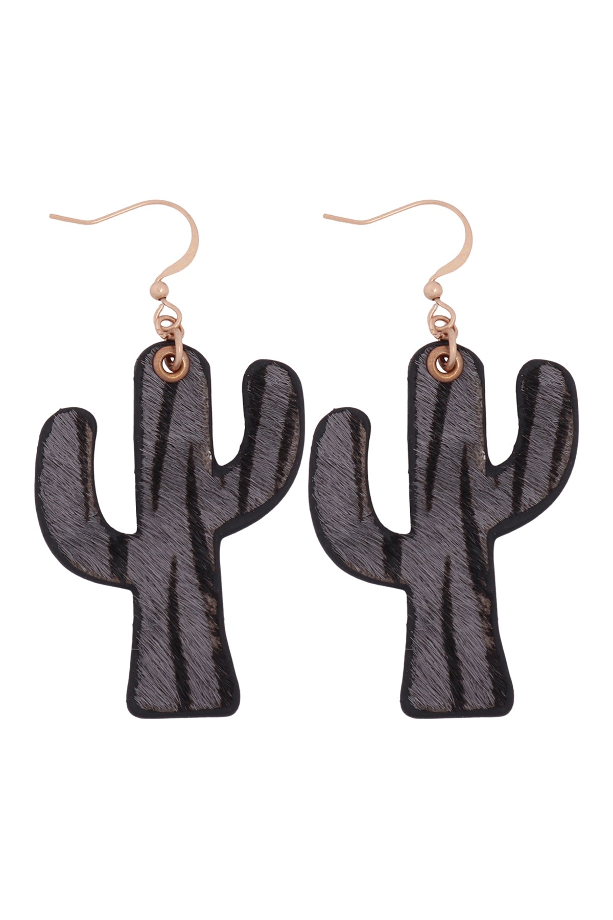 GENUINE LEATHER ANIMAL PRINT CACTUS DROP HOOK EARRINGS