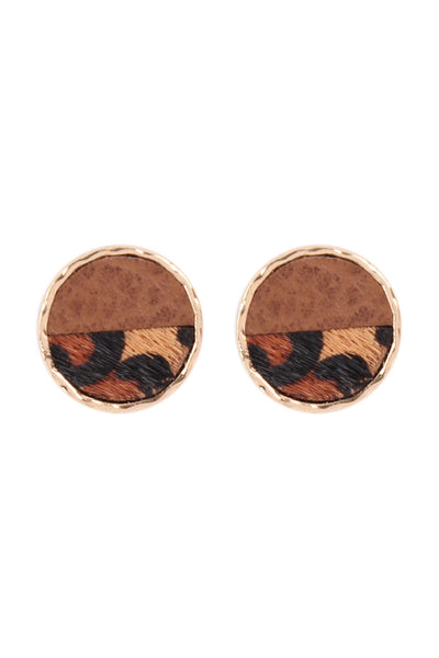 ANIMAL PRINT TWO TONE ROUND POST EARRING