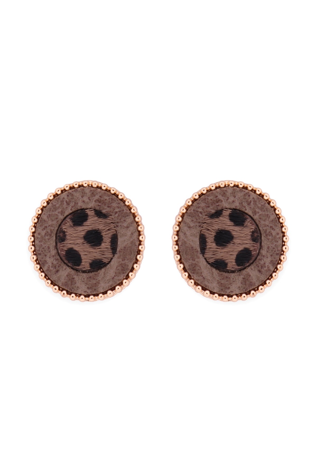 ANIMAL PRINT LEATHER ROUND TWO TONE POST EARRINGS