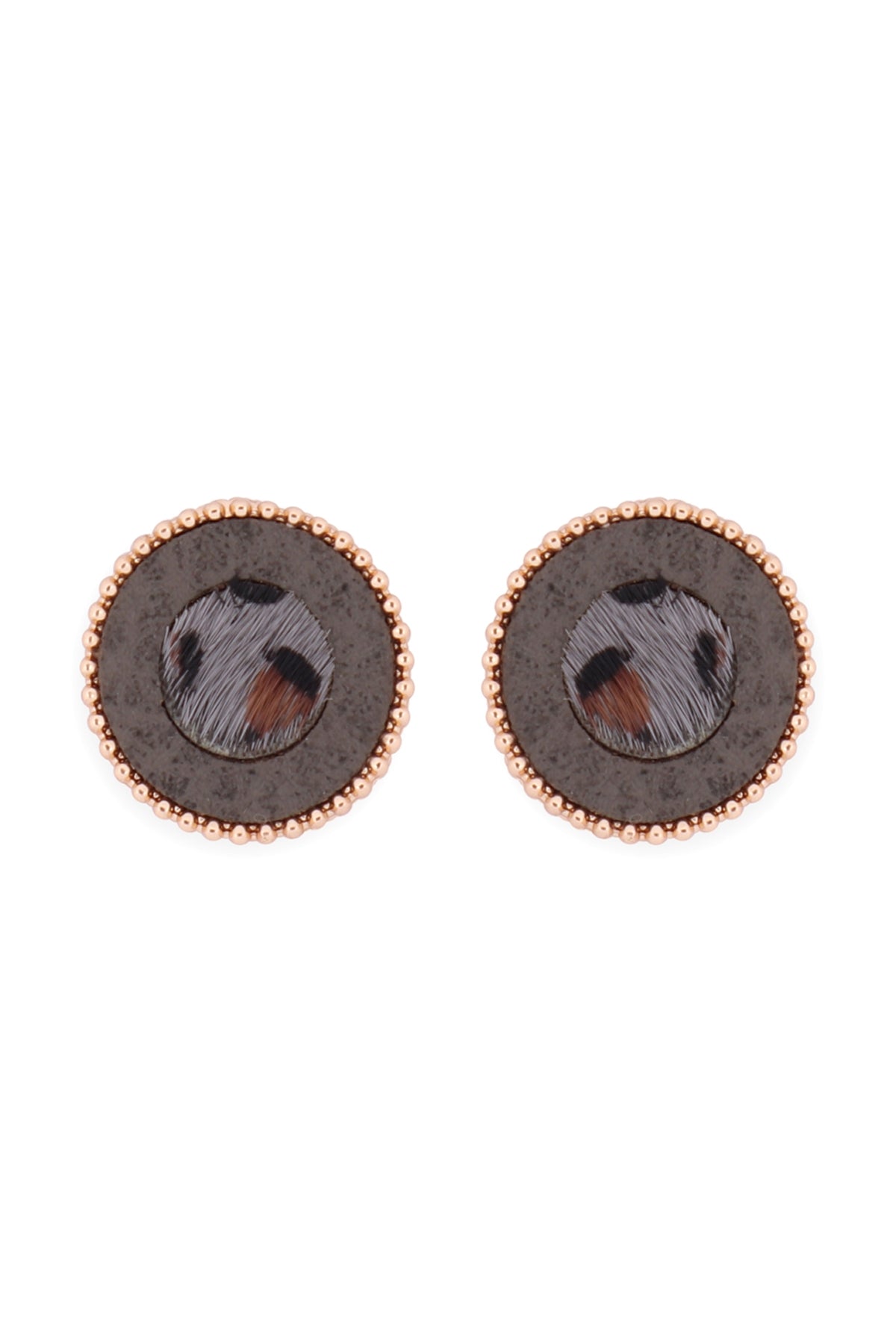 ANIMAL PRINT LEATHER ROUND TWO TONE POST EARRINGS