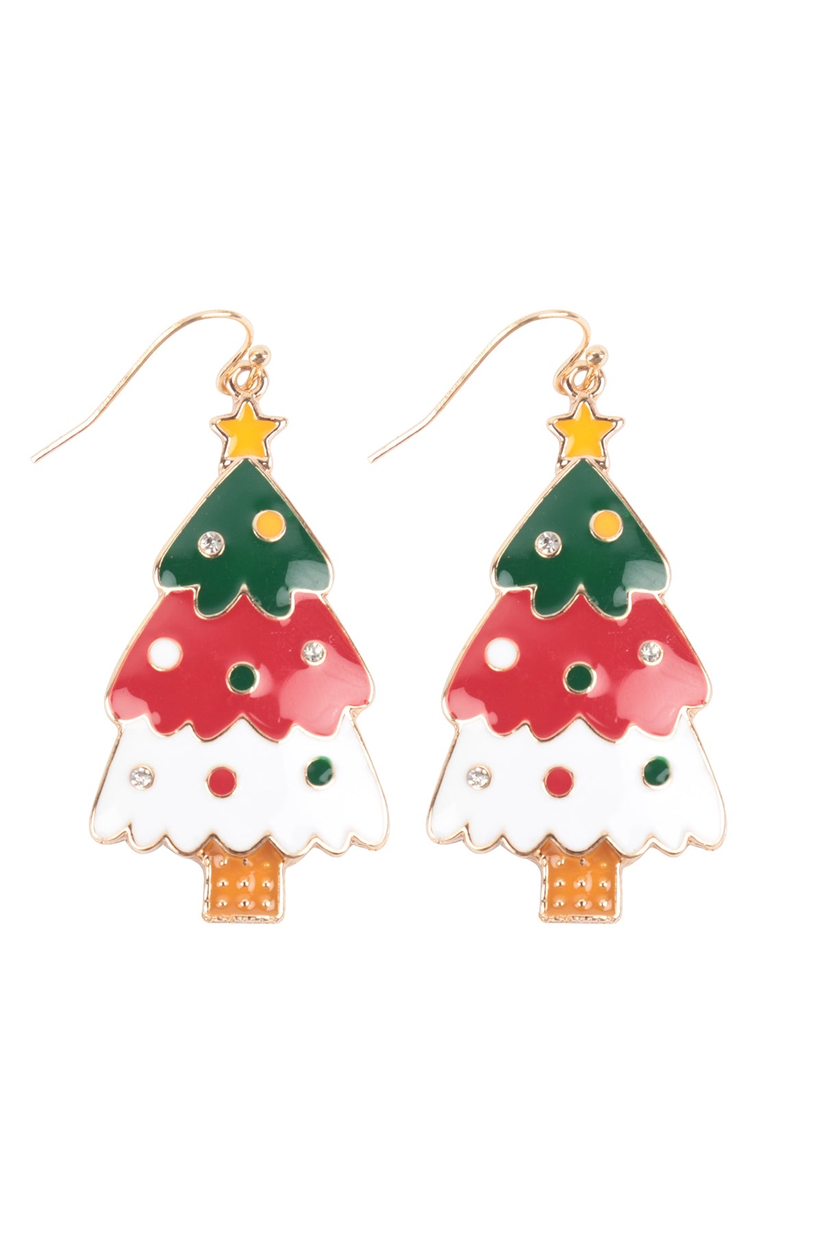 CHRISTMAS TREE ENAMEL FISH HOOK EARRINGS