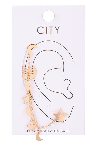 EAR CUFF STAR AND MOON CHAIN LINKED EARRINGS (NOW $1.00 ONLY!)