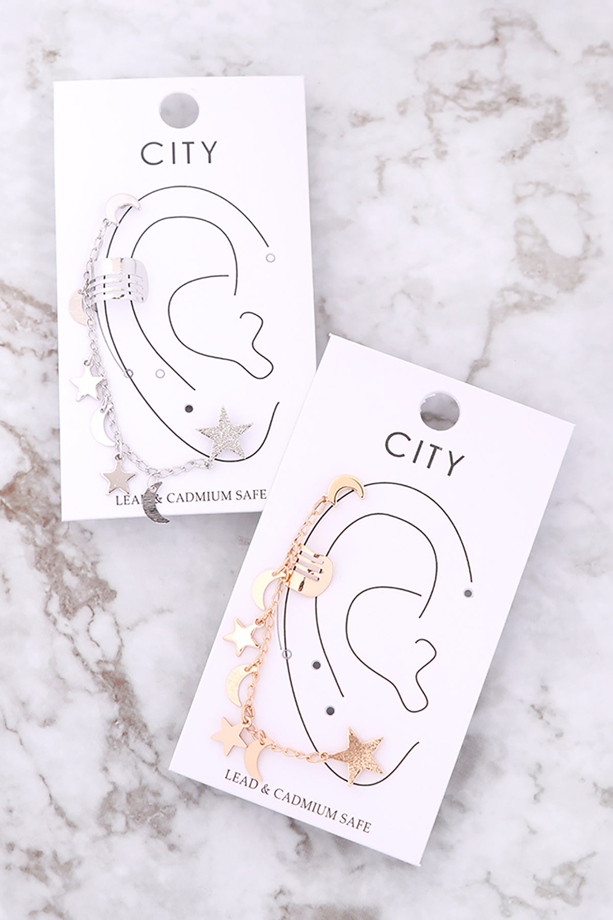 EAR CUFF STAR AND MOON CHAIN LINKED EARRINGS (NOW $1.00 ONLY!)
