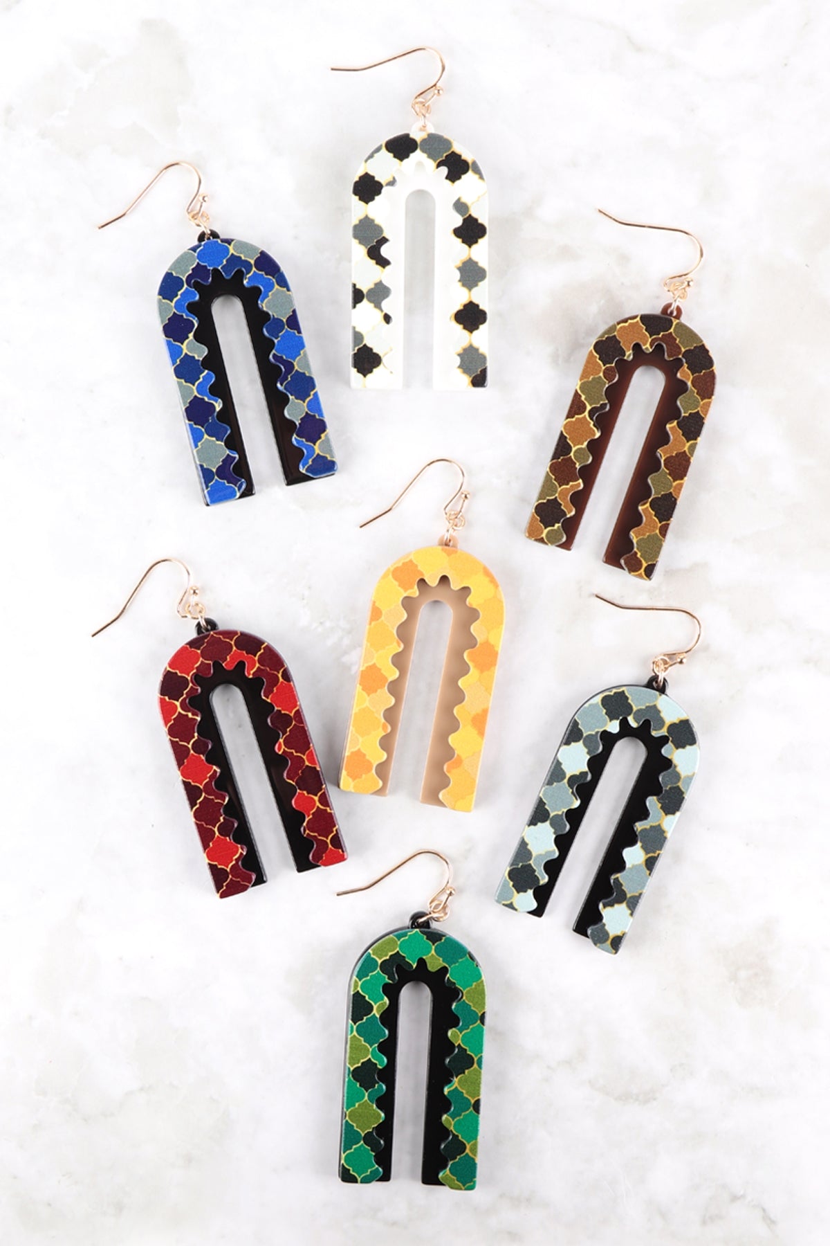 MOROCCAN LAYERED PRINT ACETATE DROP EARRINGS/6PCS (NOW $1.25 ONLY!)