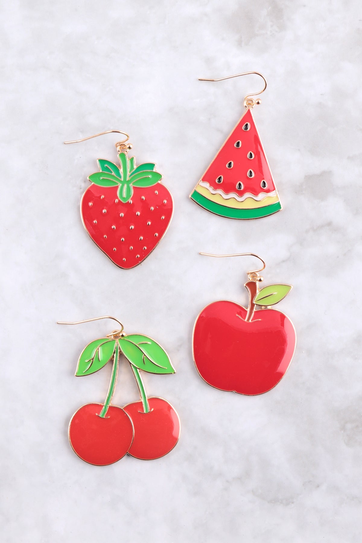 WATERMELON ENAMEL DANGLE FISH HOOK EARRINGS