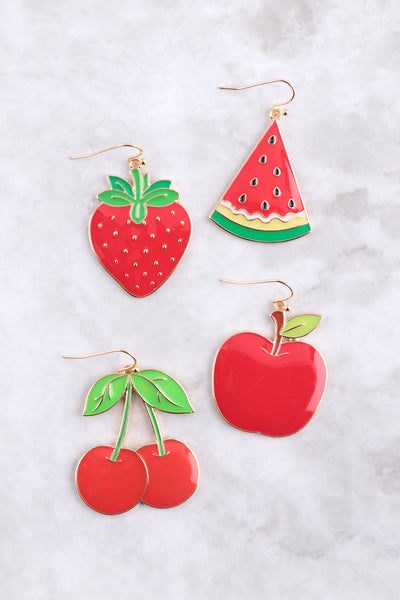 WATERMELON ENAMEL DANGLE FISH HOOK EARRINGS