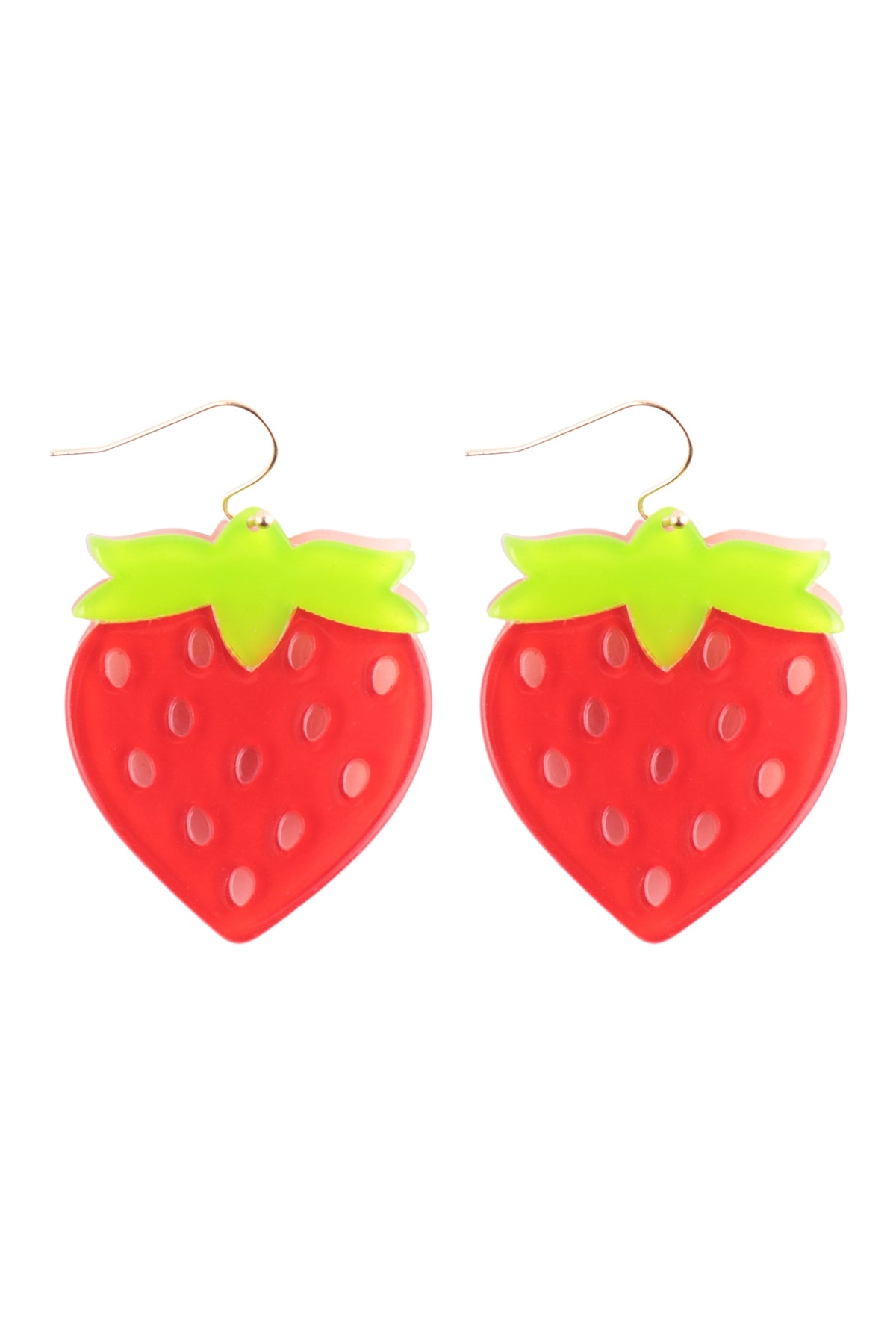 STRAWBERRY ACRYLIC DANGLE FISH HOOK EARRINGS