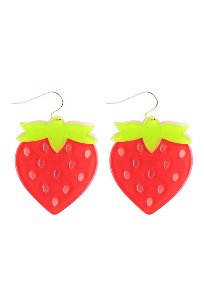 STRAWBERRY ACRYLIC DANGLE FISH HOOK EARRINGS