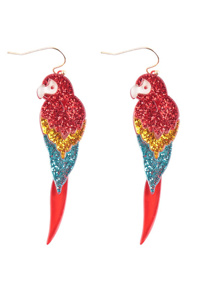 PARROT ACRYLIC DANGLE FISH HOOK EARRINGS