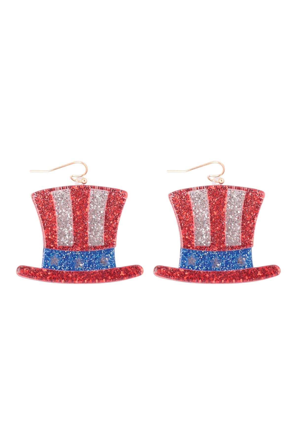 HAT USA FLAG ACRYLIC GLITTER HOOK EARRINGS