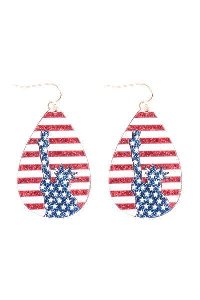 STATUE OF LIBERTY FLAG ACRYLIC TEARDROP EARRINGS