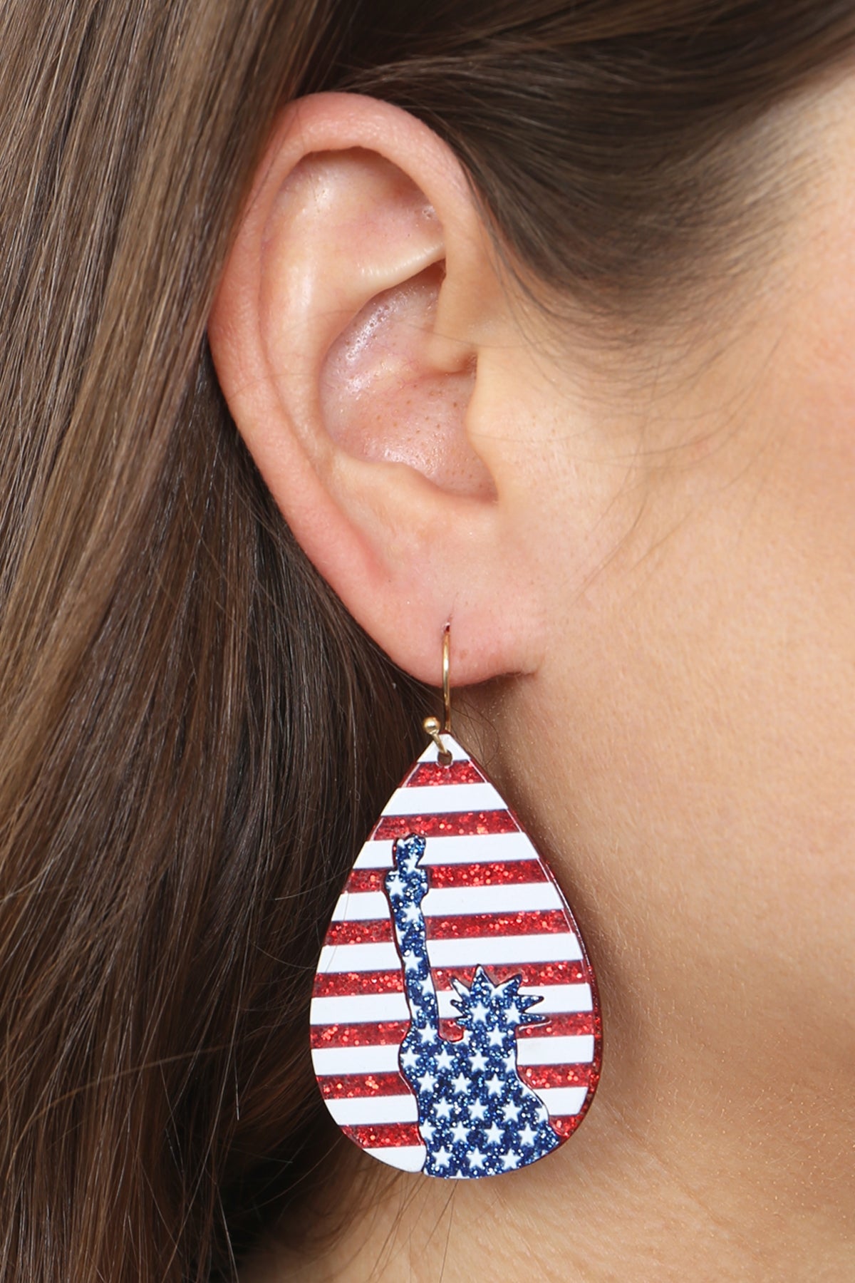 STATUE OF LIBERTY FLAG ACRYLIC TEARDROP EARRINGS