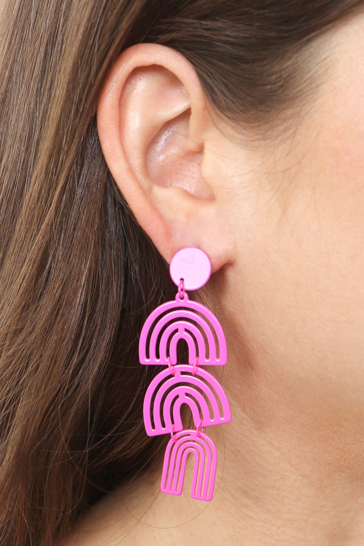 COLOR COATED ARCH 3 DROP POST EARRINGS