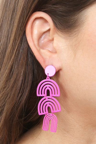 COLOR COATED ARCH 3 DROP POST EARRINGS