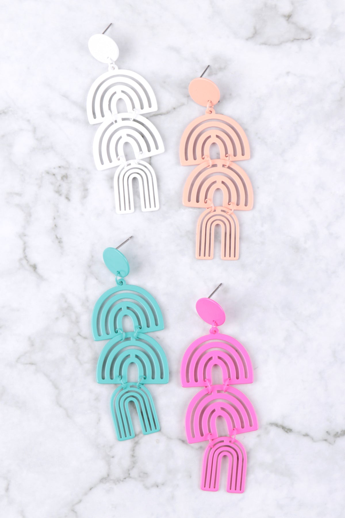 COLOR COATED ARCH 3 DROP POST EARRINGS