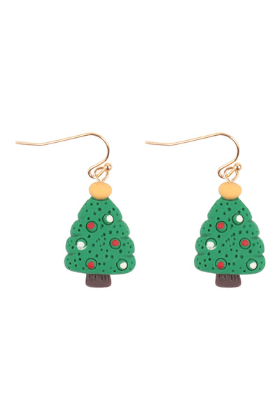 CHRISTMAS TREE POLYMER CLAY HOOK EARRINGS-GREEN
