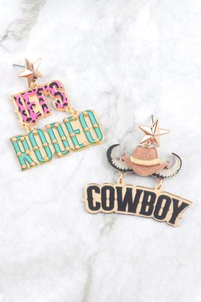 WESTERN COWBOY LETTER ACRYLIC EARRINGS (NOW $3.00 ONLY!)