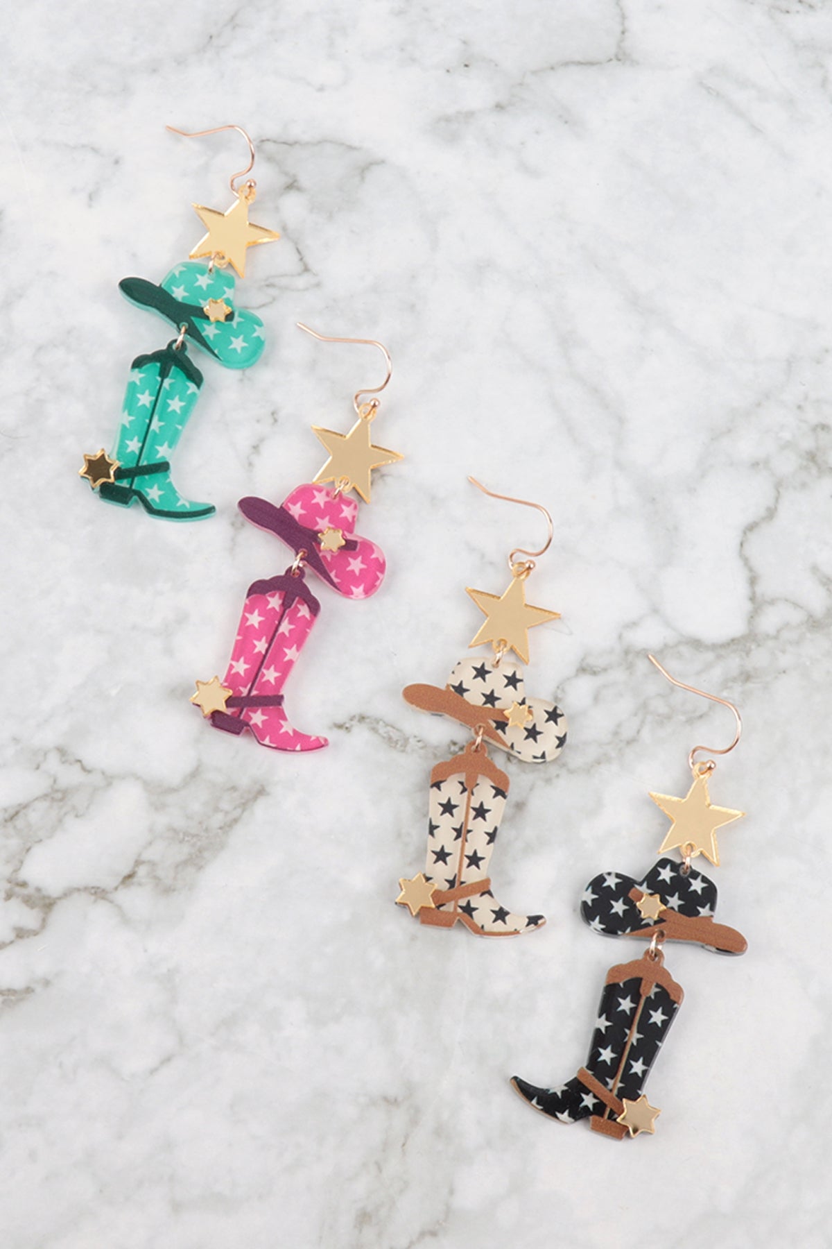 WESTERN COWBOY STAR BOOTS HAT LAYERED DROP EARRINGS